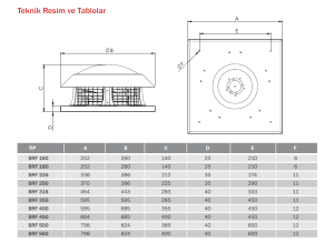 Bvn Bahçıvan Brf 250 Yatay Atışlı Radyal Çatı Fanı (1212m³/h)